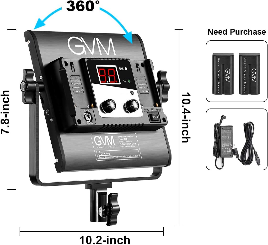 GVM 3 Pack LED Video Lighting Kits, Bi-Color Variable 2300K~6800K with Digital Display, 10~100% Brightness, CRI97+ TLCI97 Led Video Light Panel, Barndoor, App Control