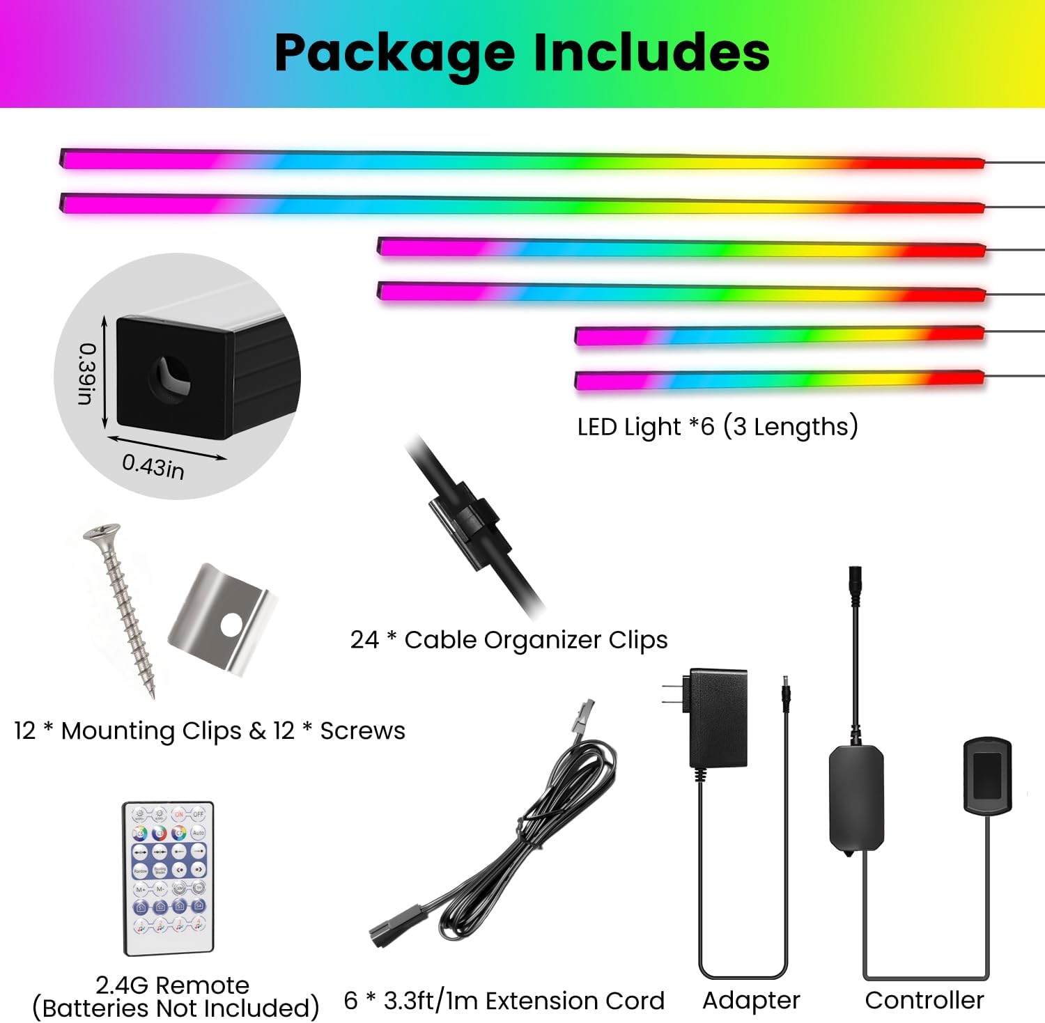 6 Pcs RGB+IC Slat Wall LED Lights for Acoustic Panels, Wood Slat Panel RGB Wall Lights Color Chasing, Alexa Smart Self-Adhesive LED Strips Recessed Lighting Kit for Acoustic, Black Shell (15+25+35in)