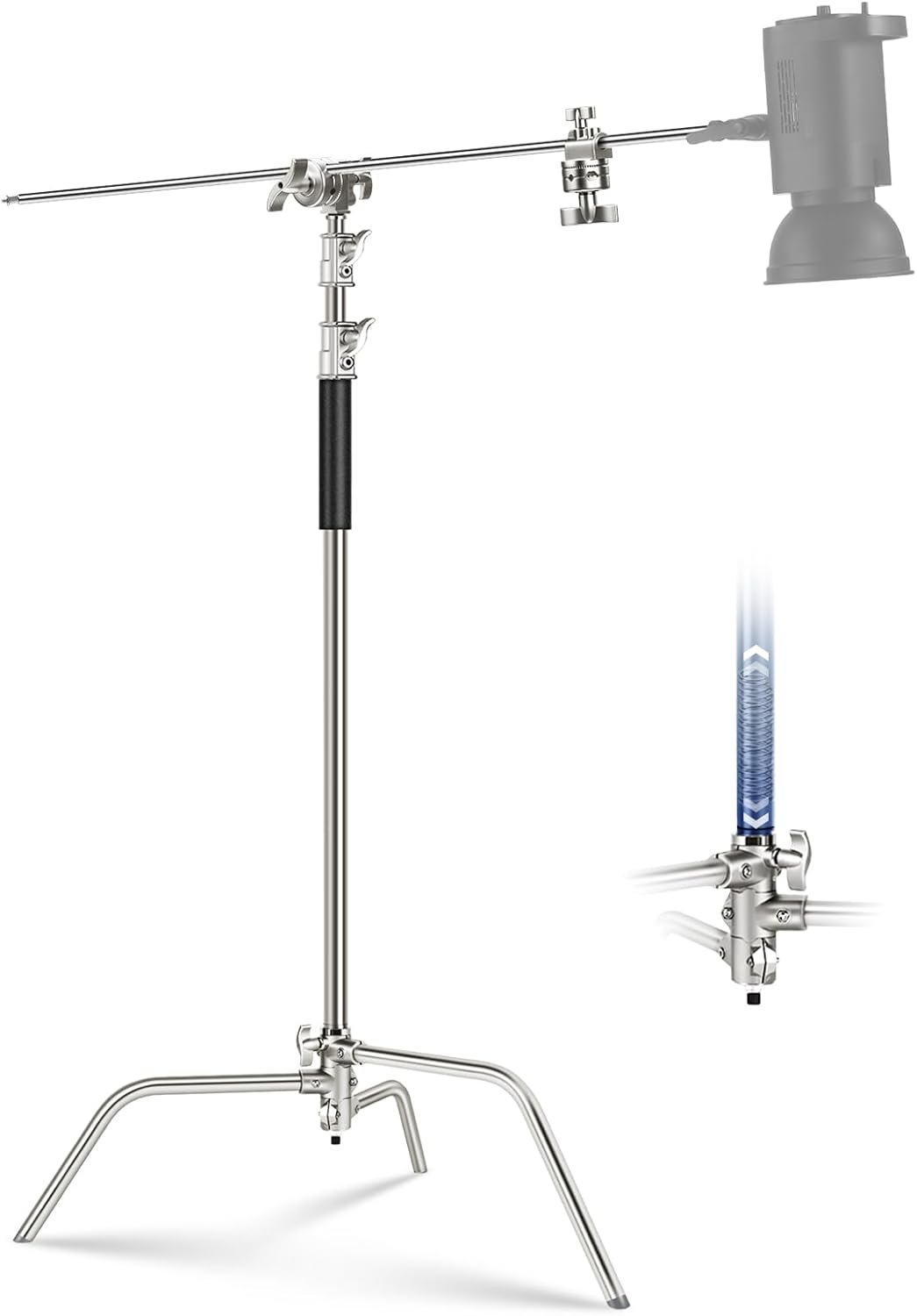 NEEWER Basics 100% Stainless Steel Heavy Duty C Stand with Boom Arm, Max 10.5ft/320cm Photography Light Stand, 4.2ft/128cm Holding, 2 Grip Heads for Studio Monolight Softbox Reflector, SC320 Lite