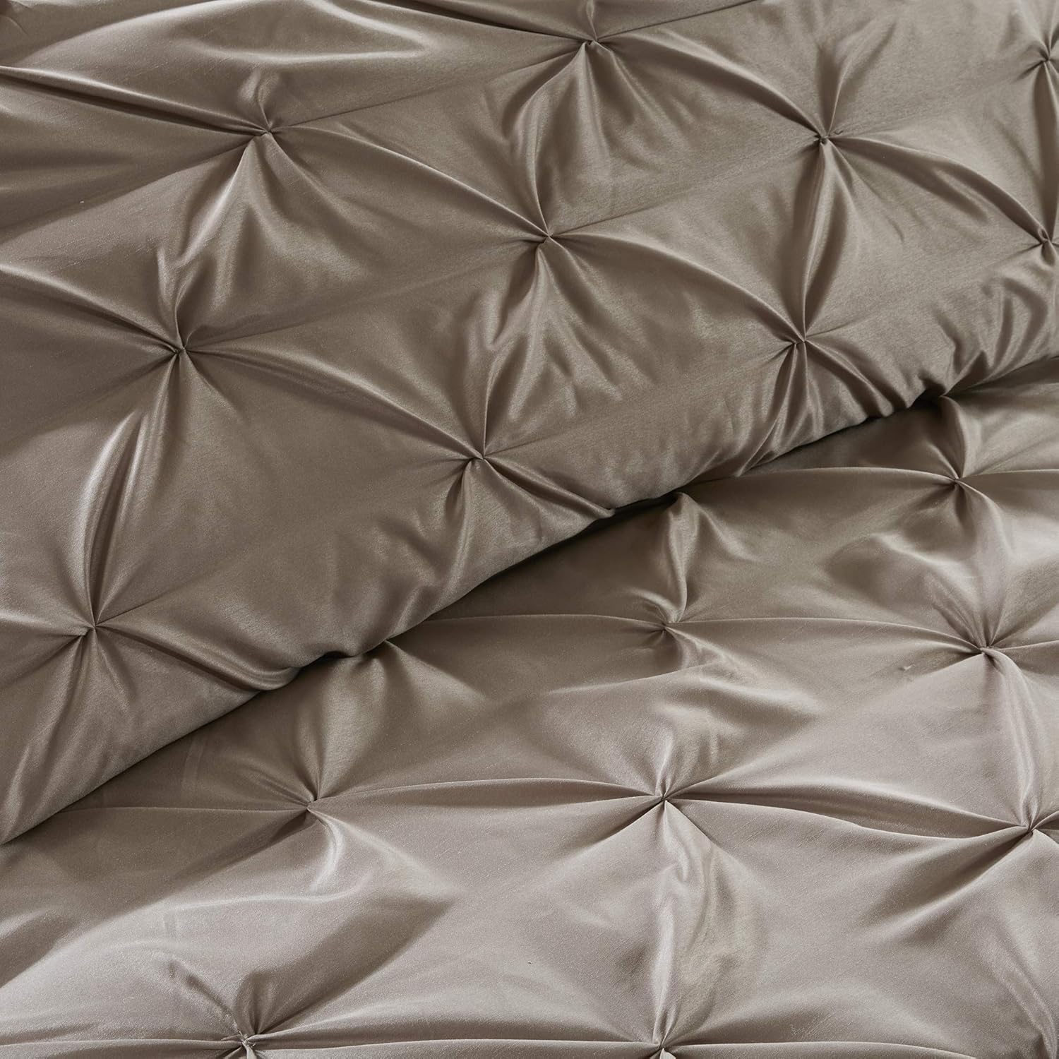 Madison Park Essentials Room in a Bag Faux Silk Comforter Set - Luxe Diamond Tufting All Season Bedding, Matching Curtains, Decorative Pillows, Taupe King(104"x92") 24 Piece