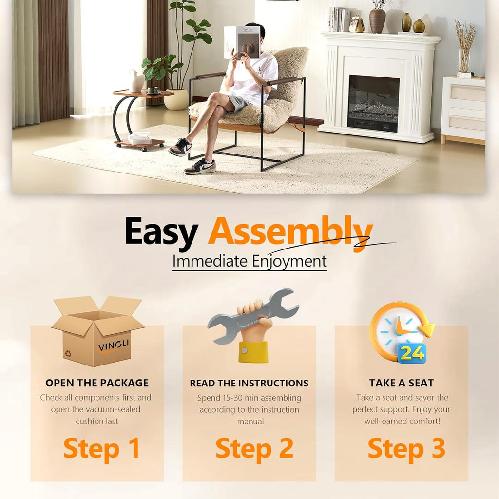 VINGLI 28" Wide Plush Upholstery Sling Modern Accent Chairs Set of 2, Cute Reading Armchair with Removable Seat Cushion & Tan Microfiber Seat Base, Lazy Chair for Bedroom & Lounge, Beige