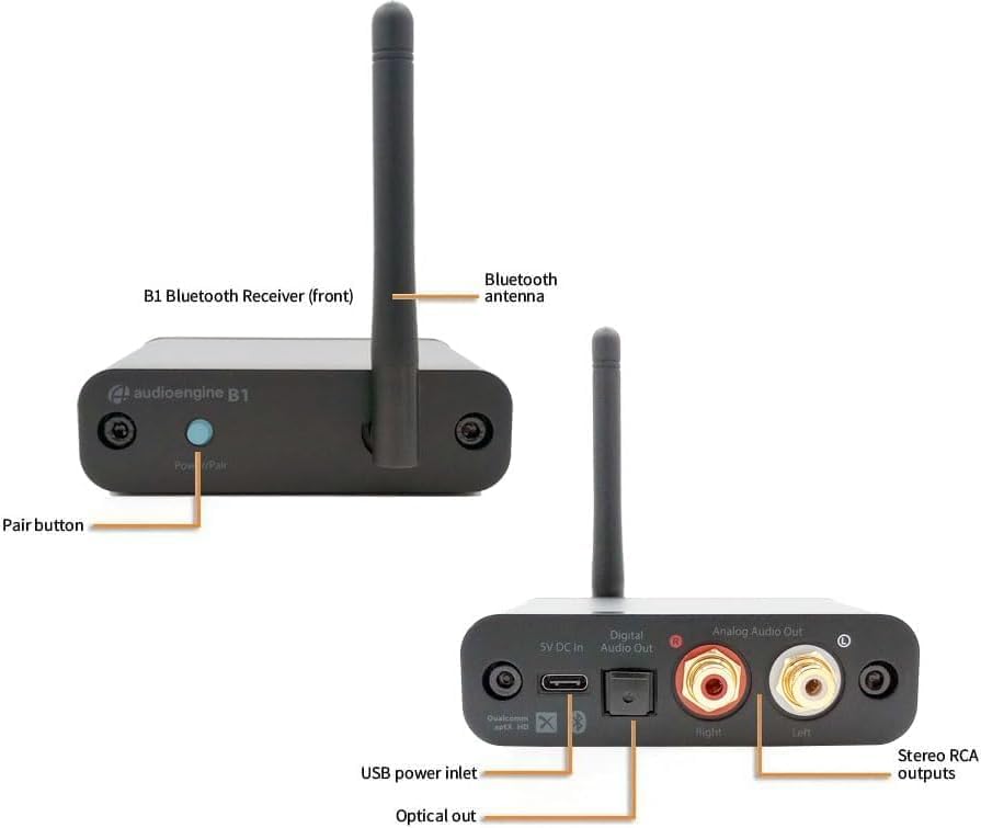 Audioengine 32 Bit Bluetooth Receiver for Home Stereo, Bluetooth 5.3 Adaptive, Optical and RCA Connections, Enhance Your Audio System Wireless Streaming