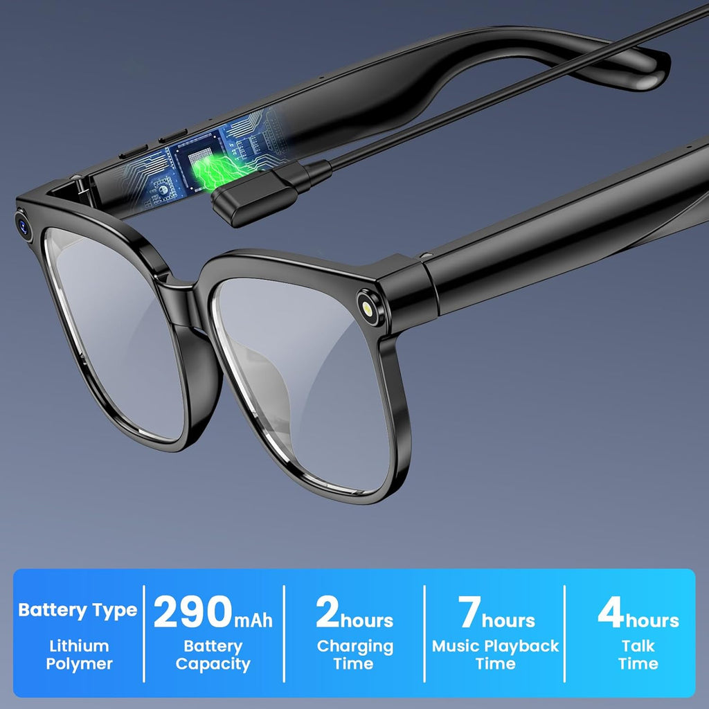 Hwagol Smart Glasses with Camera, 8MP HD Photo and Video Recording,AI Glasses with Real-Time Translation/Object Recognition/AI Voice Q&A/Recording, Calls and Music,UV & Blue Light Protection (Clear)