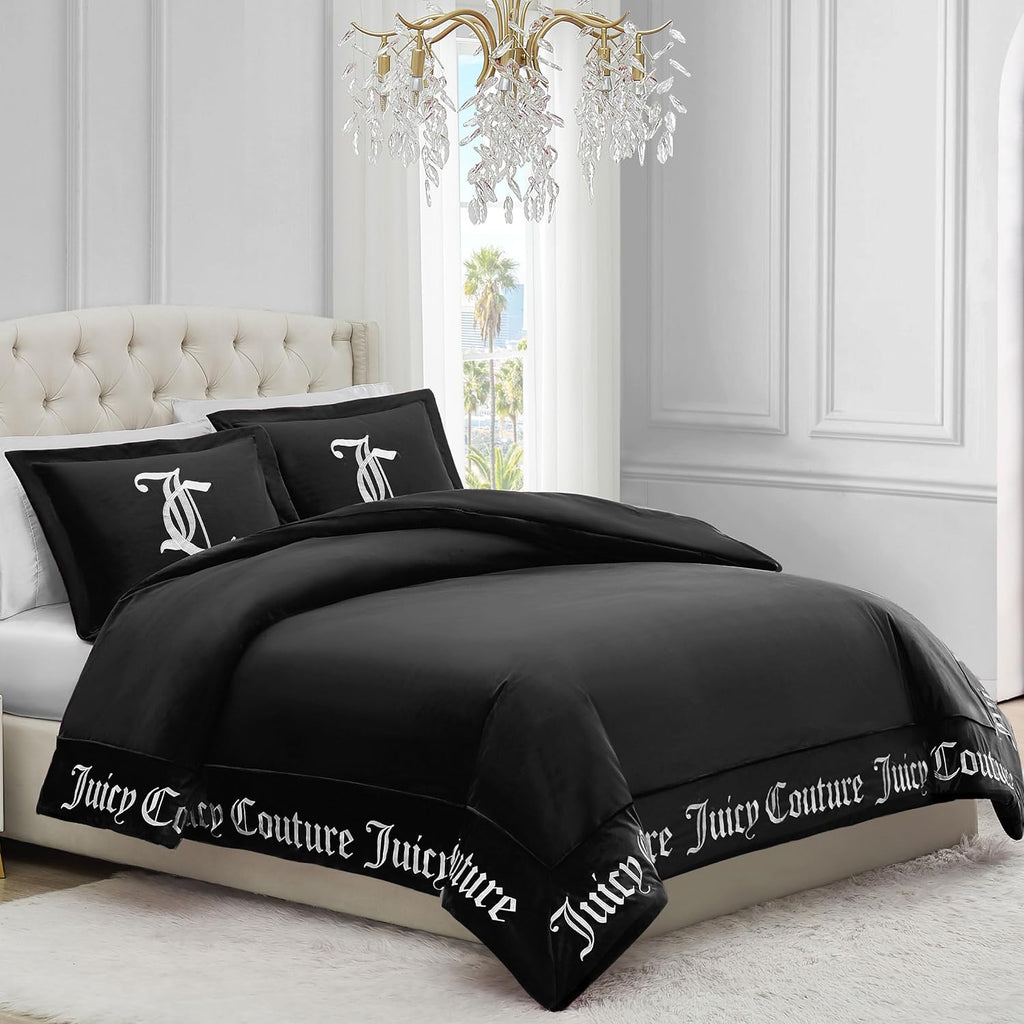 Juicy Couture - Comforter Set - Gothic Design Bedding - Twin/Twin XL - 2 Piece Set Includes (1) 90" x 68" Comforter and (1) 20" x 26" Sham - Wrinkle Resistant - Premium Bedroom Decor - Black