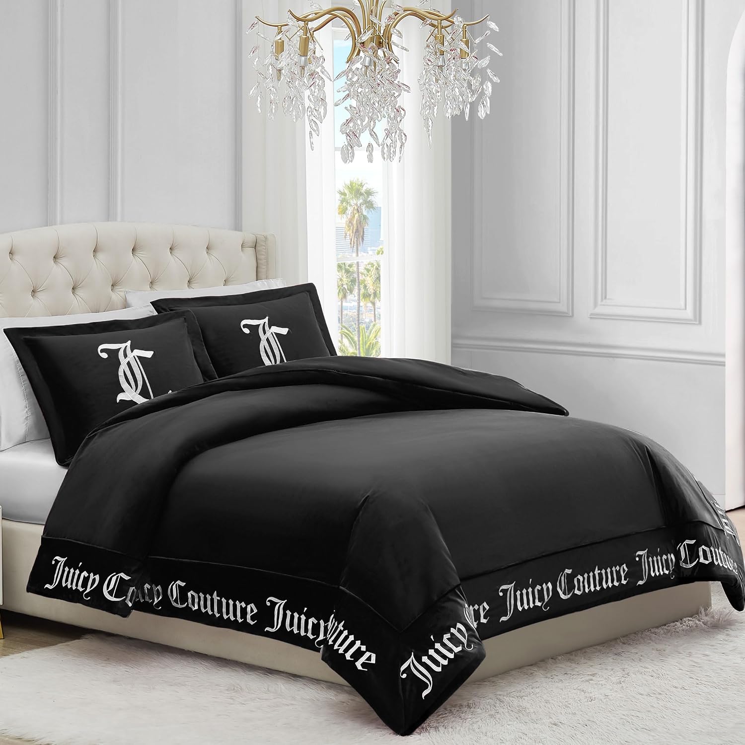 Juicy Couture - Comforter Set - Gothic Design Bedding - Twin/Twin XL - 2 Piece Set Includes (1) 90" x 68" Comforter and (1) 20" x 26" Sham - Wrinkle Resistant - Premium Bedroom Decor - Black