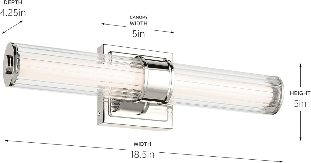Kichler Laurene 18.5" LED Linear Bath Bar Vanity Light Fixture with Clear Fluted Glass in Polished Nickel for Bathroom Over Mirror (18.5" x 5" x 4.25") 55195PNLED