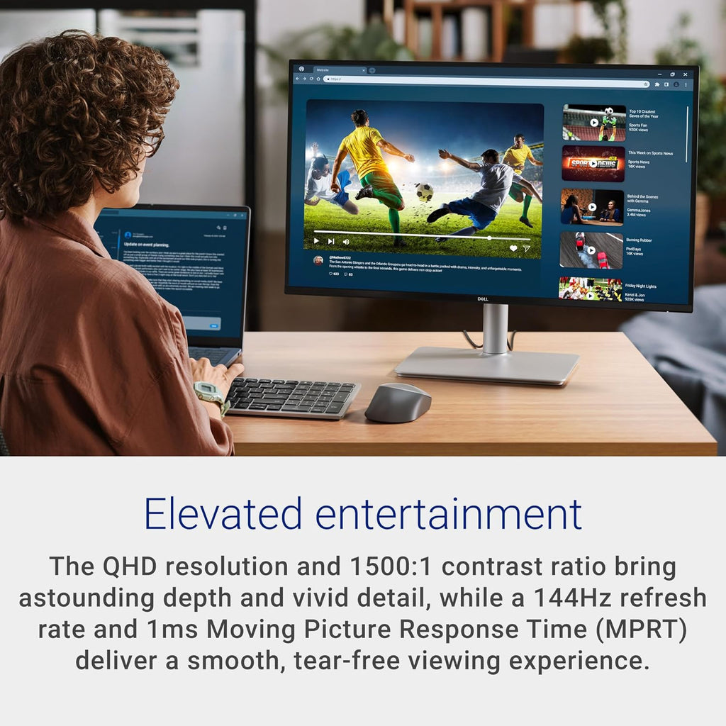 Dell 27 Plus QHD Monitor - S2725DSM - 27-inch QHD (2560x1440) 144Hz 1ms Display, 2 x 3W Speakers, HDMI/DisplayPort 1.4 Connectivity, Height/Tilt/Pivot/Swivel Adjustability, AMD FreeSync - Ash White