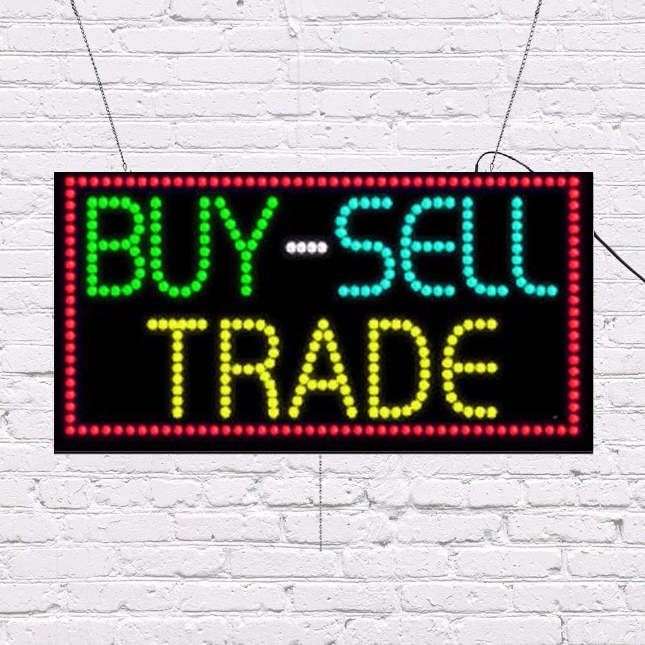 LED Buy Sell Trade Sign for Retail Business Displays |Advertising Electronic Light Up Sign for Windows Walls |17"h x 31"w x 2"d