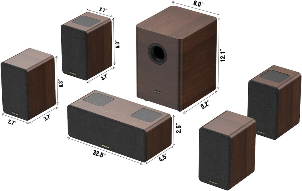True 5.1.4 Hi-Fi Surround Sound System with Dolby Atmos, 900W Home Theater Sound Bar for Smart TV, Center Channel Speaker with 4 Surrounds, 25Hz Subwoofer, Hi-Fi Grade Crossover, Soundbar eARC, BT 5.4