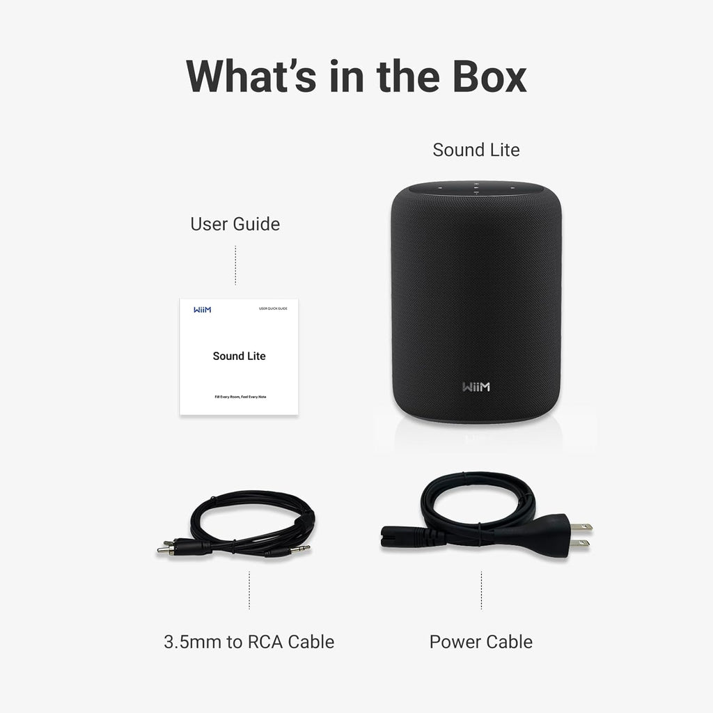WiiM Sound Lite Smart Speaker, Hi‑Res 24‑bit/192 kHz, AI RoomFit™ Room Correction, 100W Peak, Wi‑Fi 6E/Bluetooth 5.3, Multi‑Room & Stereo Pairing, Black