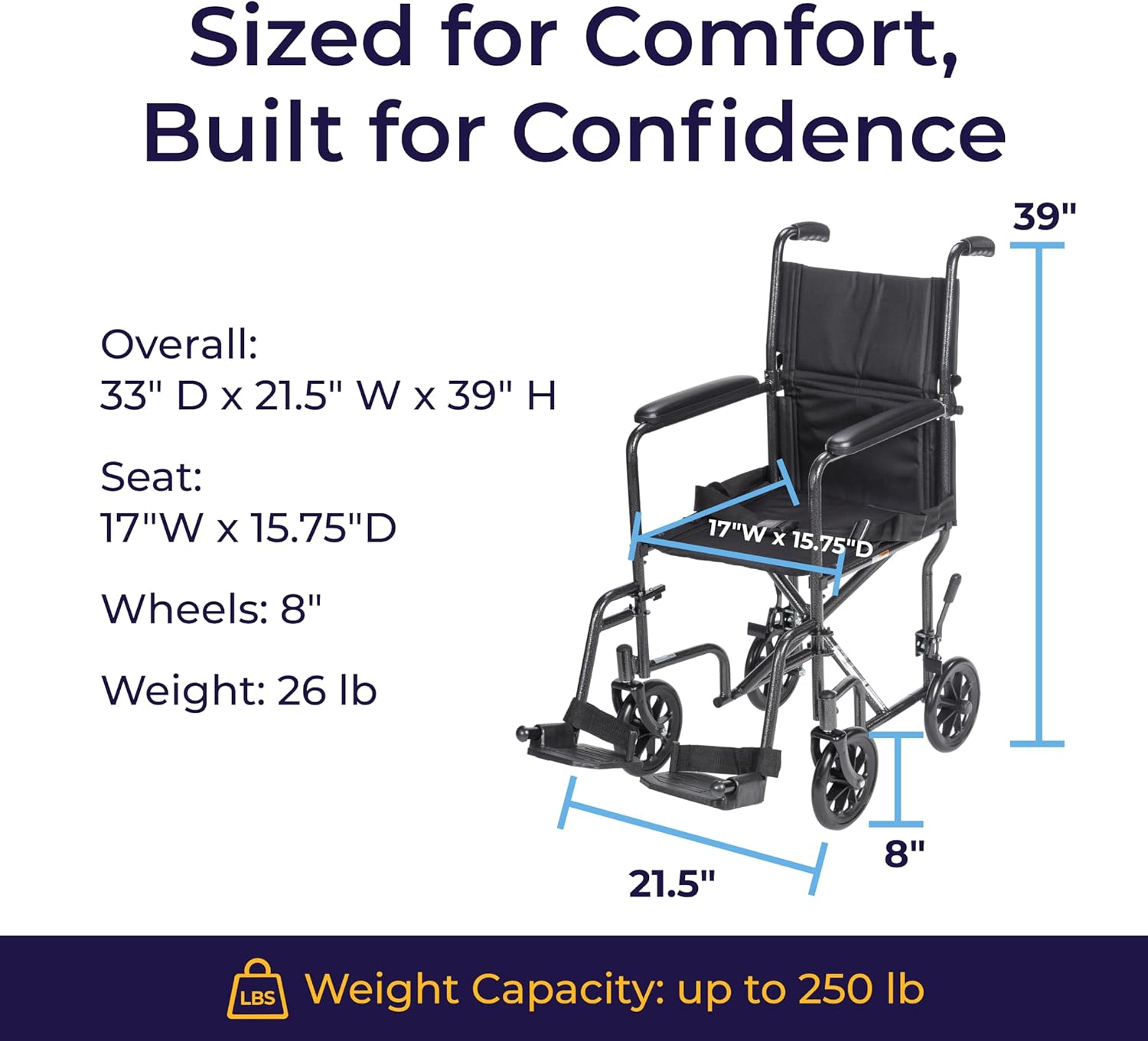 Drive Medical Lightweight Folding Transport Wheelchair - Reliable Mobility Support - Durable Steel Frame - Swing-Away Footrests - Compact Travel Design - Silver