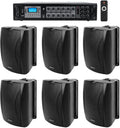 Rockville Commercial Audio Bundle: (6) WET-6B 70V 6.5" Black IP55 Outdoor Wall Speakers, RCS180-6 180W 6-Zone Amplifier with Bluetooth for Restaurant/Office/Cafe/Bar, 7-Items