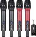 Rechargeable Wireless Microphones 4, Pro Handheld Cordless Mics System Dynamic with Echo Treble BASS VOL Control for Karaoke Singing Church Party, 1/4'' Output, D240, Grey&Red