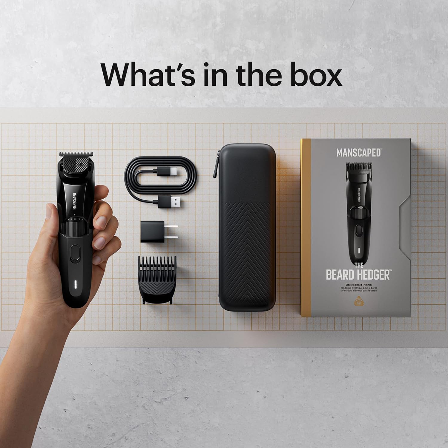 MANSCAPED® The Beard Hedger® Men's Premium Beard Trimmer, 20 Length Adjustable Blade Wheel, Stainless Steel T-Blade for Precision Facial Hair Trimming, Cordless Waterproof Wet/Dry Clipper