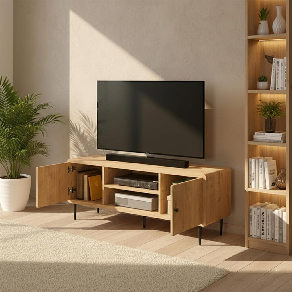 Techni Mobili Mid-Century Modern TV Stand with Storage Cabinets, Wooden Entertainment Center with Cable Management for Living Room, Fits TVs up to 60”