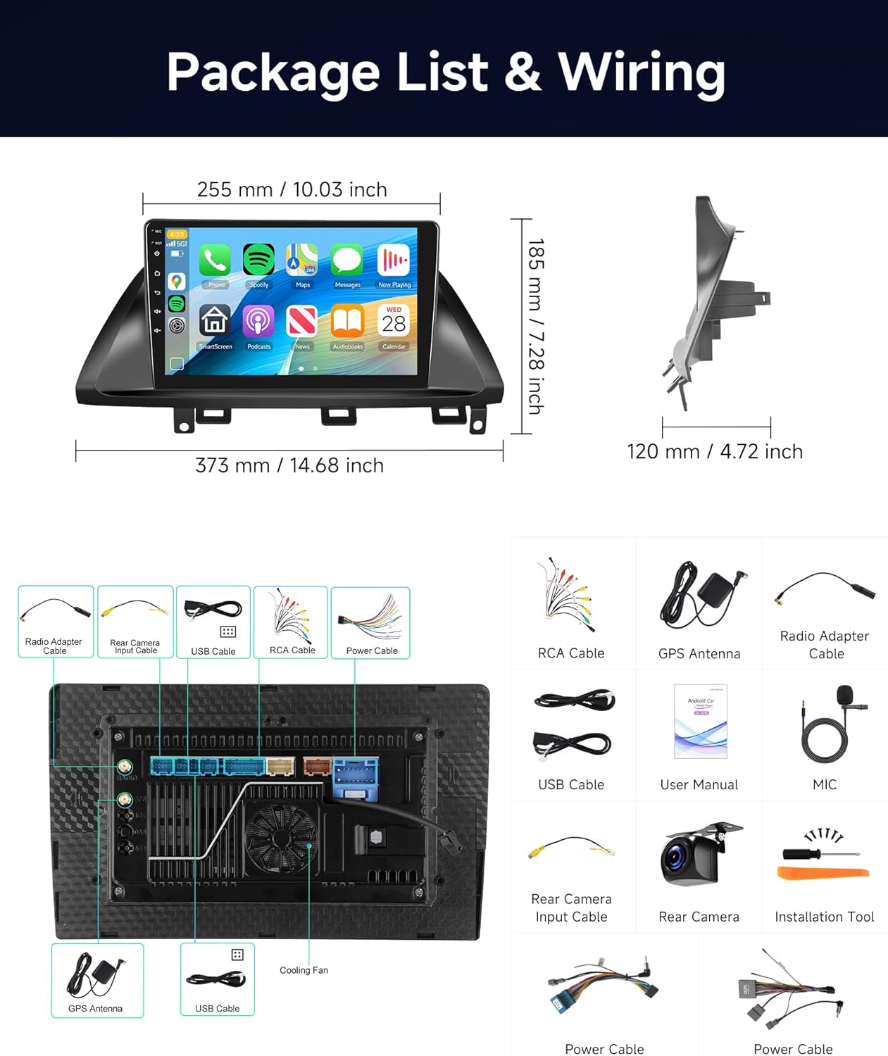 Qualcomm 8Core 4+64G Car Stereo for Honda Odyssey 2005-2010 Wireless CarPlay/Android Auto Android Radio with 10.1" IPS Touch Screen,BT5.1,DSP Hi-Res,GPS,5G WiFi,Backup Camera,Online Upgrade