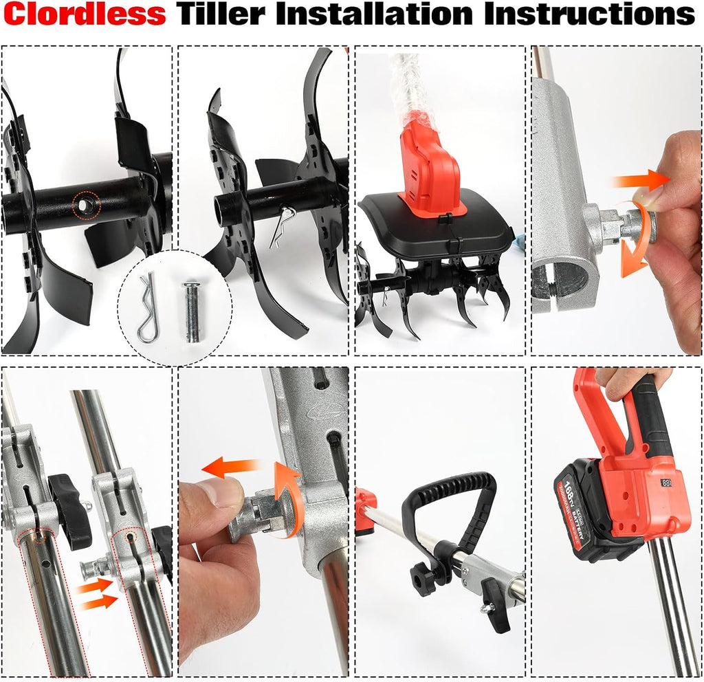 Cordless 2-in-1 Tiller & Weed Whacker Combo, 800W Brushless Motor, 12"x9" Rototiller, 8" Trimmer, 2x21v 6.0Ah Battery, Electric Weed Eater & Garden Tiller, Perfect for Lawn Care & Gardening Tools