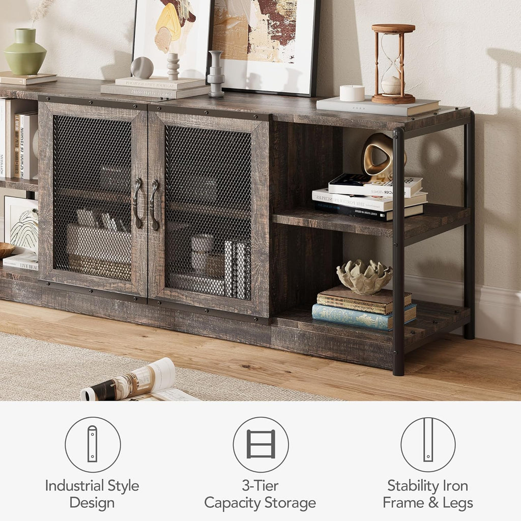 IDEALHOUSE Farmhouse TV Stand for 65/75 inches TVs, Entertainment Center with Storage Cabinet, Industrial Media Console Cabinet Table, Living Room Media Furniture, Rustic Oak