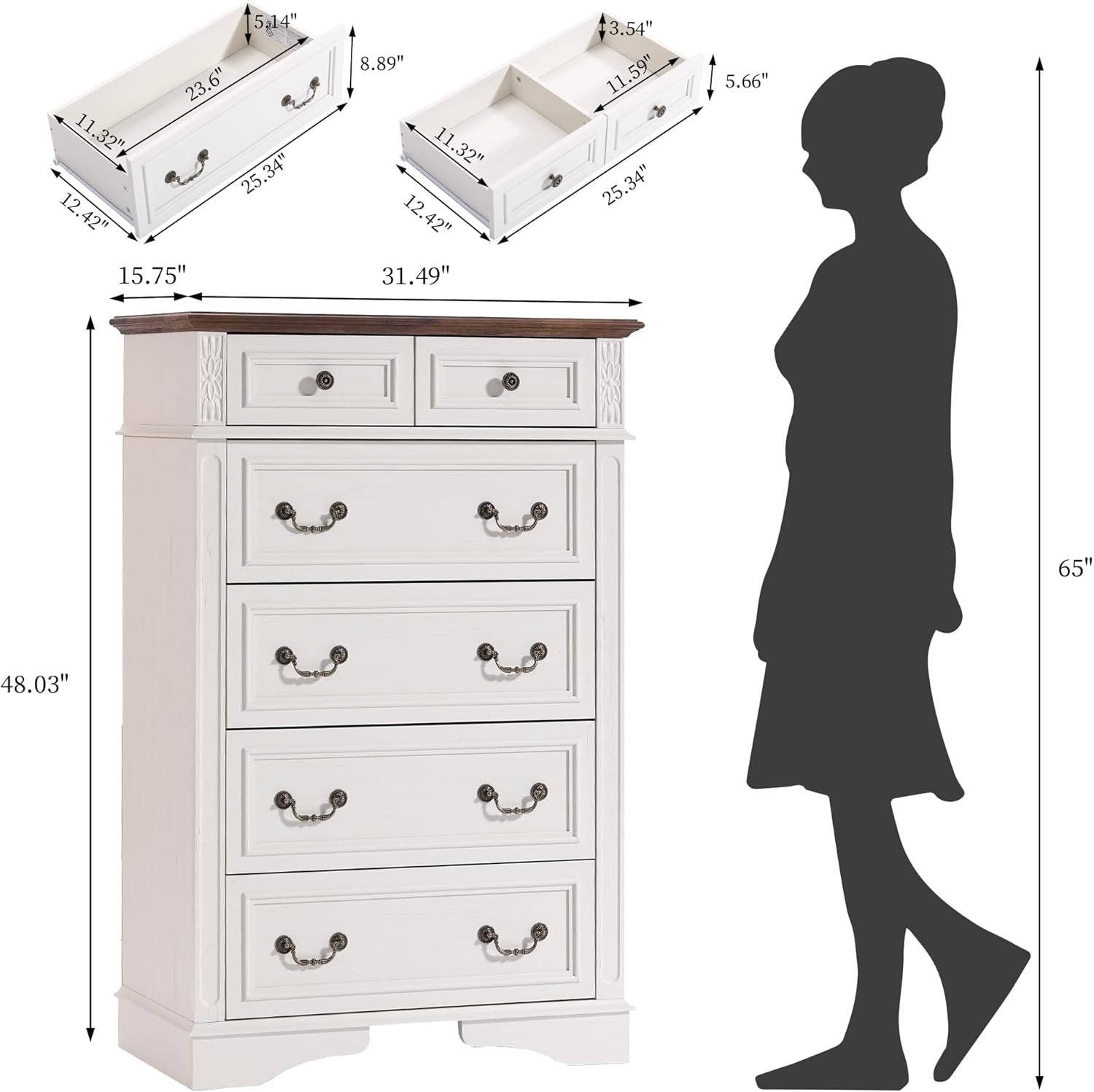 Farmhouse Dresser and Nightstand Sets, 6-Drawer with 7 Drawer Dresser & 3 Drawer Nightstand Sets, 4 Pieces Rustic Wood Bedroom Furniture Set for Home, Bedroom, Hallway(White)