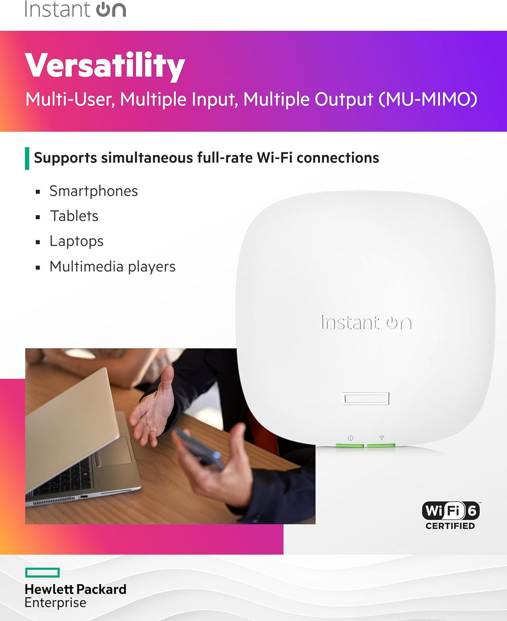 HPE Networking Instant On Access Point AP22 2x2 WiFi 6 Indoor Wireless Access Point | Long Range, Secure, Smart Mesh Support | Power Source Included | US Model (R6M49A)