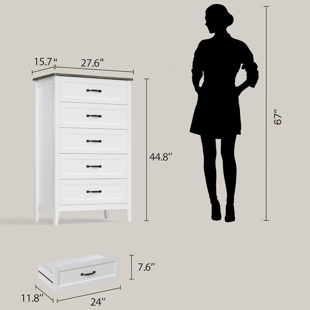 Gizoon 2-Piece Bedroom Furniture Set, Includes 44.8" H 5 Drawer Dresser and 43.3" W 6 Chest of Drawers, Modern Bedroom Dresser Set, with Smooth Rail, Metal Handles, Anti-tip Device, Grey Tabletop