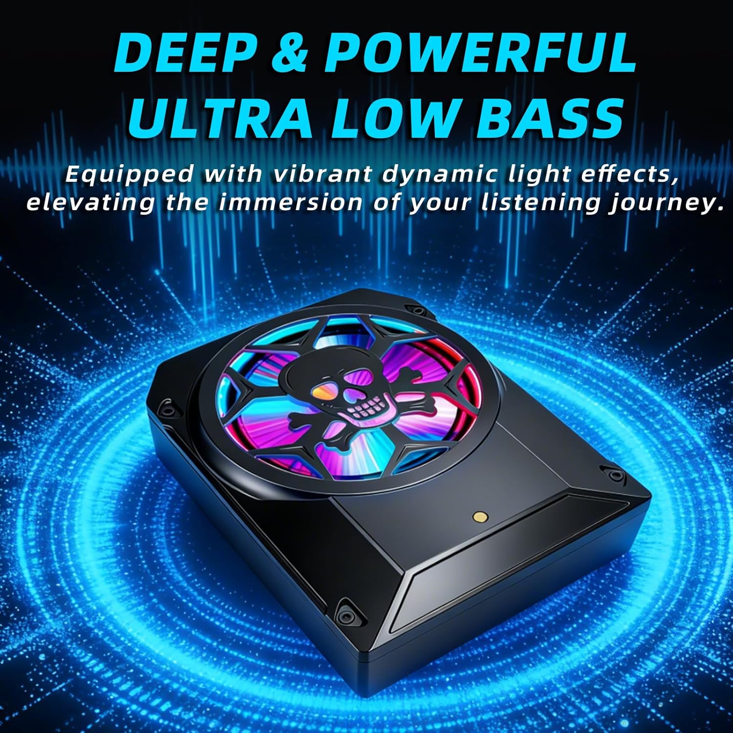 1600W Car Subwoofer, 10" Ultra-Thin Powered Under-Seat Sub with Built-in Amplifier, LPF/Gain/Bass Boost, Touch Control, Physical Switch Rhythm LED Ambient Light, Independent Bass Knob