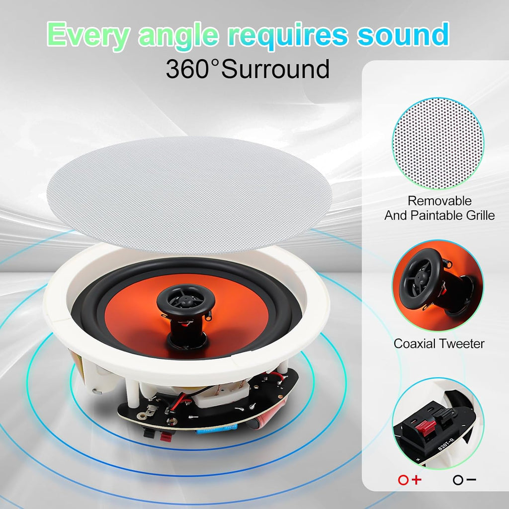STUDIOFINIX 8-Inch in-Ceiling Speakers, 800W Max Power Passive Flush-Mount Ceiling Speakers for Home Theater, Living Room, Office, Kitchen, Basement, Covered Patio (2 Pairs)