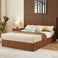 Bellemave Queen Lift Up Storage Bed, Walnut Wood Lift Up Bedframe Queen, Wooden Corrugated Curved Lines, Hydraulic Storage,Walnut