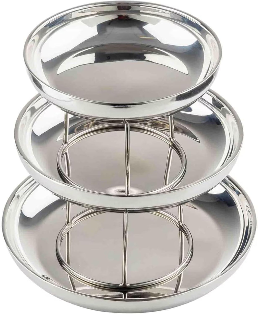 TableCraft 12913 Three-Tiered Seafood Tower, Double-Wall Stainless Steel Display with Polished Mirror Finish, Round 10", 12" & 14" Bowls, Elevated Chilled Presentation, 14" x 14" x 13.75", Silver