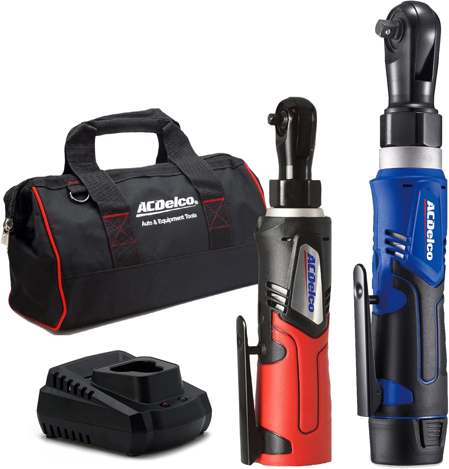 ACDelco G12 Series 12V Cordless Ratchet Combo Kit, 3/8" (45 ft-lbs) & 1/4" (30 ft-lbs), Electric Ratchet Wrench with (1) Li-ion Battery and Charger, 240 RPM, 2-Tool Set with Canvas Bag, ARW1209-K9