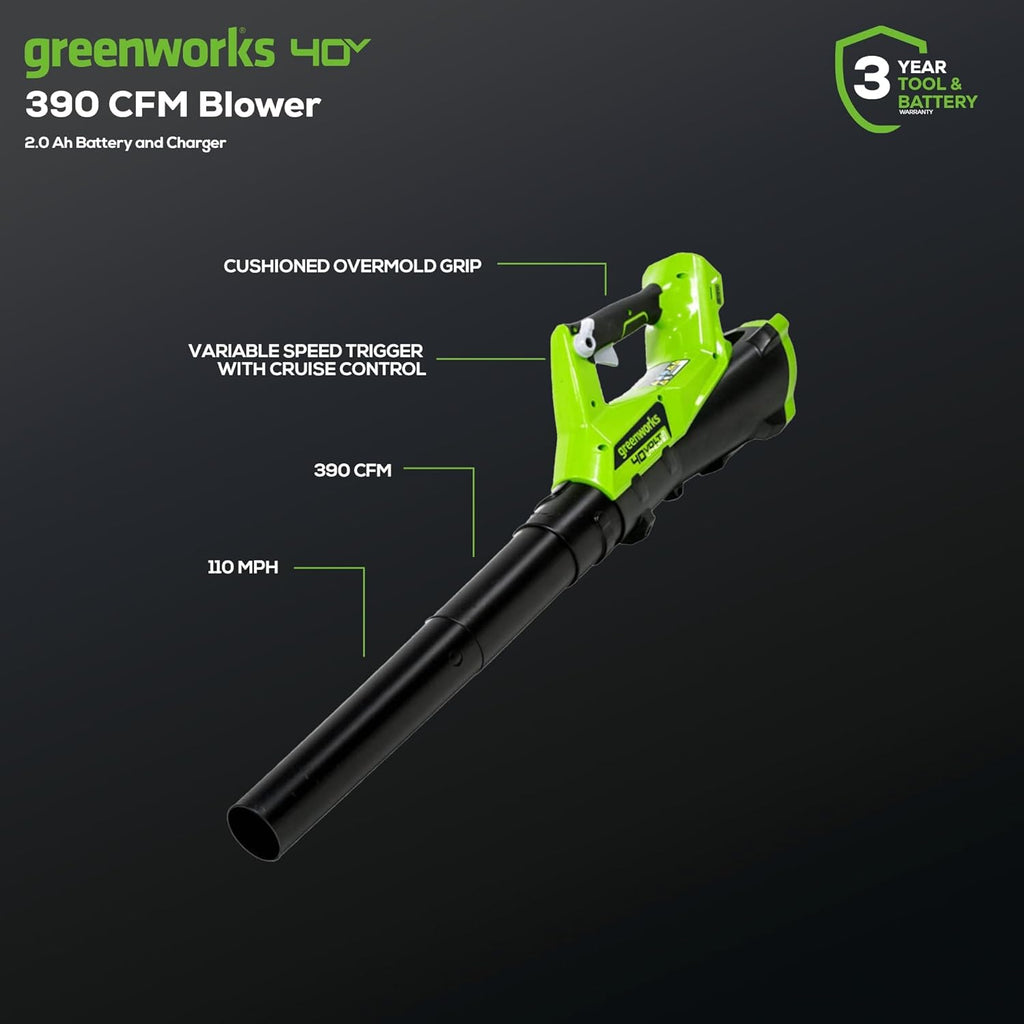 Greenworks 40V Cordless Yard Tool Combo Kit with 2.0Ah Battery & Charger – 12" Auto Feed String Trimmer and 390 CFM Leaf Blower, Lightweight Design