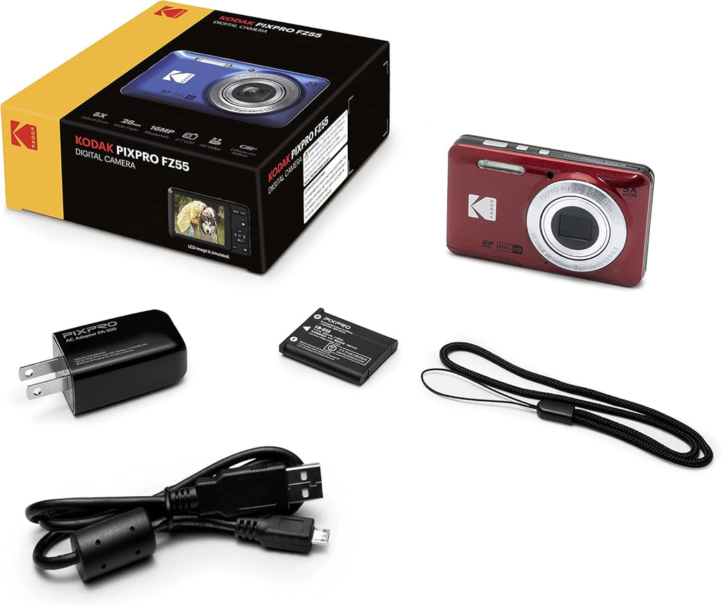 Kodak PIXPRO FZ55, 16MP 28mm Wide-Angle Digital Camera (Red) + Accessories Bundle