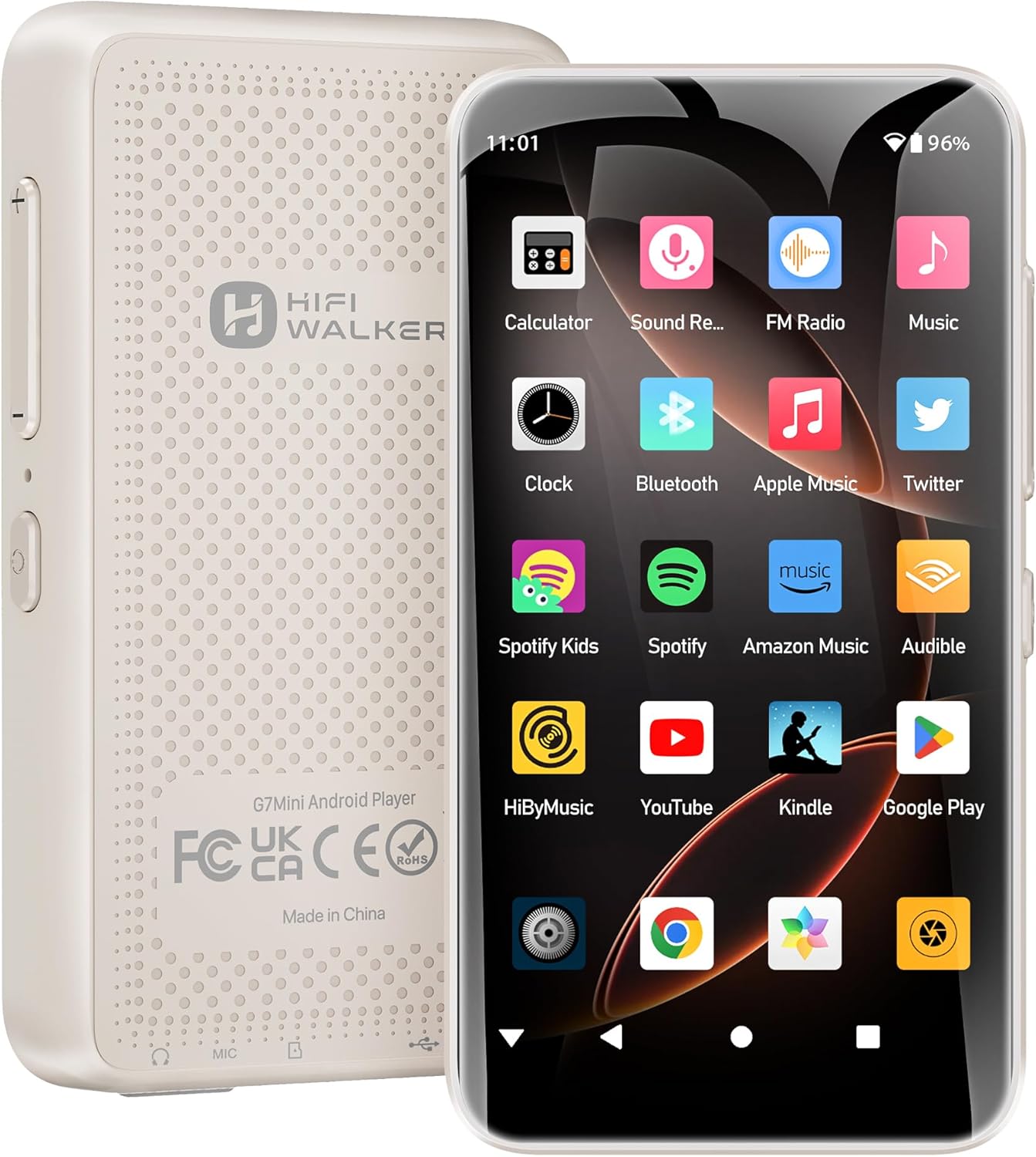 HIFI WALKER Android MP3 Player with WiFi & Bluetooth, G7 Mini 4” Touchscreen MP4 Player with Spotify & Streaming Apps, Portable Music Player, Audiobooks, Travel, Expandable Storage (64GB .White)