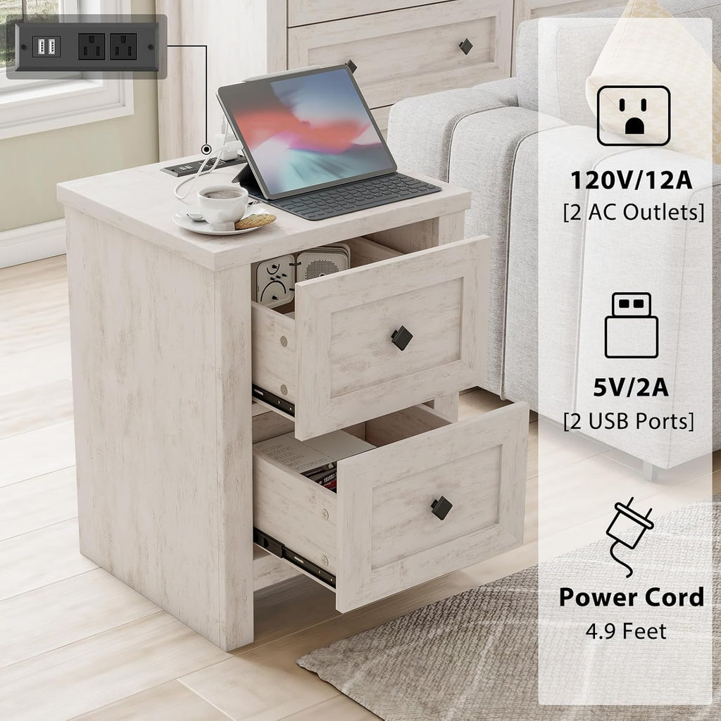 LUXOAK 4 Pieces Farmhouse Bedroom Set, 1 X Wood Rustic 6 Drawer Storage Dresser, 1 X 5 Drawer Dresser, Nightstand Set of 2 with Charging Station, Farmhouse Bedroom Furniture Set, Rustic White
