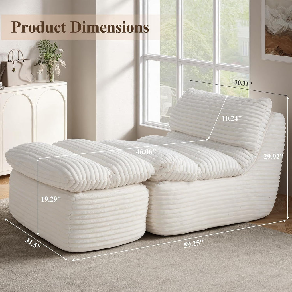 COLAMY Bean Bag Chair, Lounge Chair with Removable Ottoman for Adults, Comfy Fabric Sofa Bed Couch with Memory Foam, Backrest for Living Room, Office, Bedroom, Beige