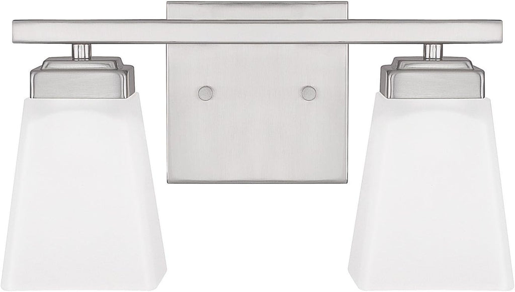 HomePlace by Capital Lighting 114421BN-334 Baxley Modern Soft White Glass Bathroom Vanity Wall Light, 2-Light 200 Total Watts, 7" H x 13" W, Brushed Nickel