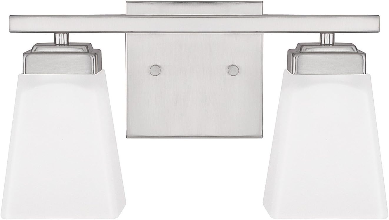 HomePlace by Capital Lighting 114421BN-334 Baxley Modern Soft White Glass Bathroom Vanity Wall Light, 2-Light 200 Total Watts, 7" H x 13" W, Brushed Nickel