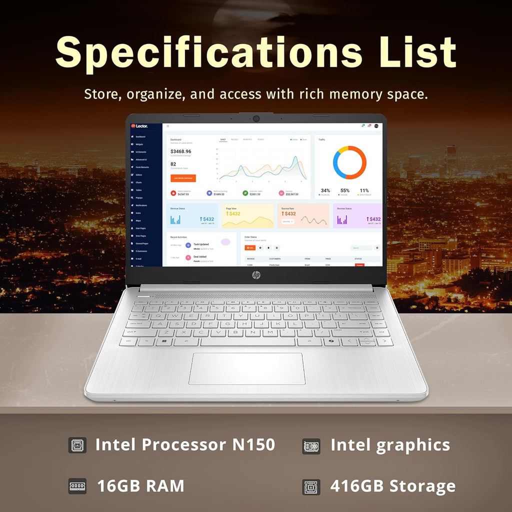 HP Stream 14" HD BrightView Laptop, Intel Celeron N4120, 16GB RAM, 416GB Storage (128GB eMMC + 288GB Docking Station Set), Intel UHD Graphics, 720p Camera, Wi-Fi, 1 Year Office 365, Win 11 S, Silver
