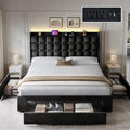 DWVO Queen Size Bed Frame with 3 Storage Drawers and RGB LED Lights, Velvet Upholstered Bed with Charging Station and Storage Headboard, No Box Spring Needed, Easy Assembly, Noise-Free, Black