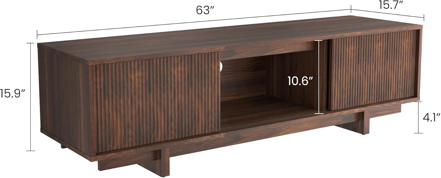 Garvee 55/63 Inch TV Stand, Farmhouse TV Stand with Wave-Like Door, Mid Century Entertainment Center with Storage, TV and Media Console for Living Room, Walnut