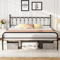 DUMOS King Size Bed Frame with Iron-Art Headboard, Heavy Duty Metal Platform Bed, 11.9" Under-Bed Storage, No Box Spring Needed, Easy Assembly, Modern Black