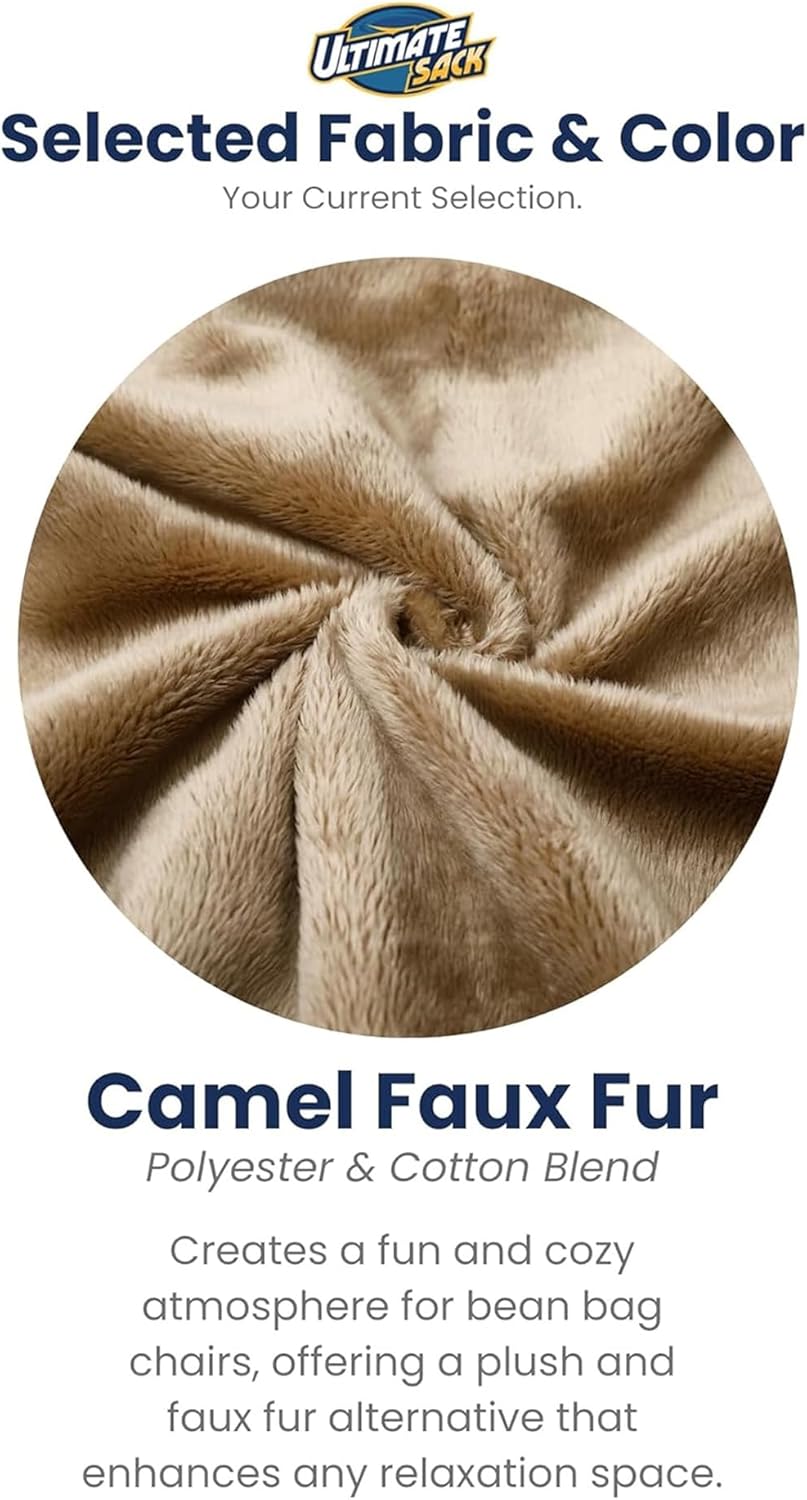 Ultimate Sack Lounger Bean Bag Chair, Camel Fur Cover – Oversized Foam Loveseat, Floor Sofa, or Couch Bed for Bedroom, Living Area, Gaming Room, or Reading Lounge