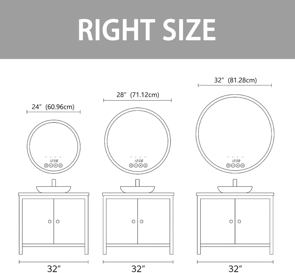 Round LED Bathroom Mirror with Lights, 28x28 Inch Gold Wall Mounted Frame Lighted Vanity Mirrors