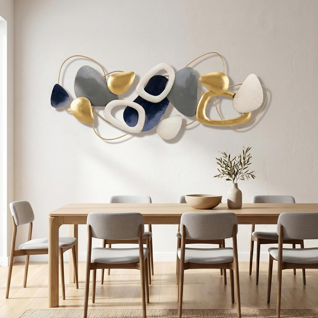 Axioglo Large Metal Wall Art Decor, 3D Abstract Stone Design, Handcrafted Metal Wall Sculpture for Living Room, Bedroom & Entryway（59"）