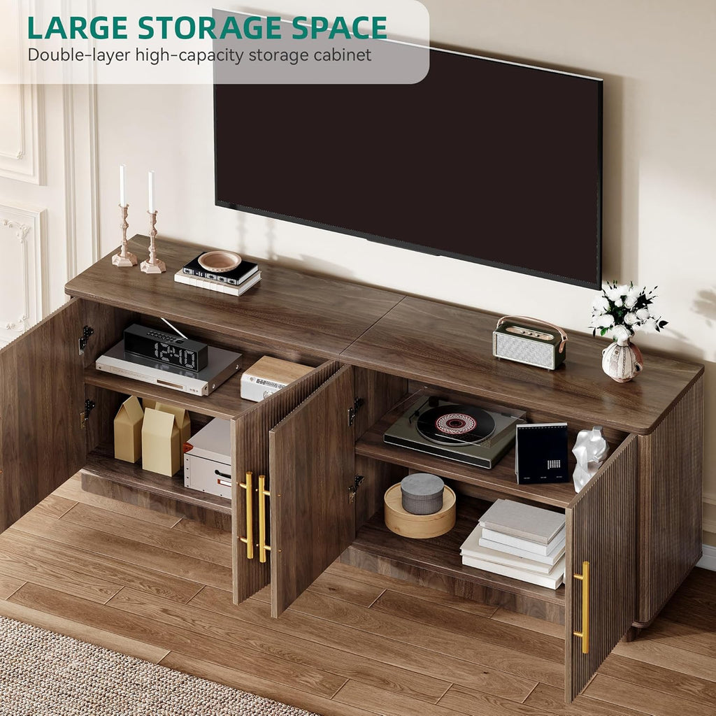 YITAHOME TV Stand for TVs up to 80 Inches, Media Console with 4 Fluted Doors, 70" Entertainment Center with Ample Storage for Living Room(Natural Oak)