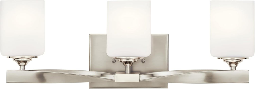 Kichler Marette 22.75" Vanity Light in Brushed Nickel, 3-Light Modern Bathroom Light with Satin Etched Cased Opal Glass, (22.75" W x 8" H), 55002NI