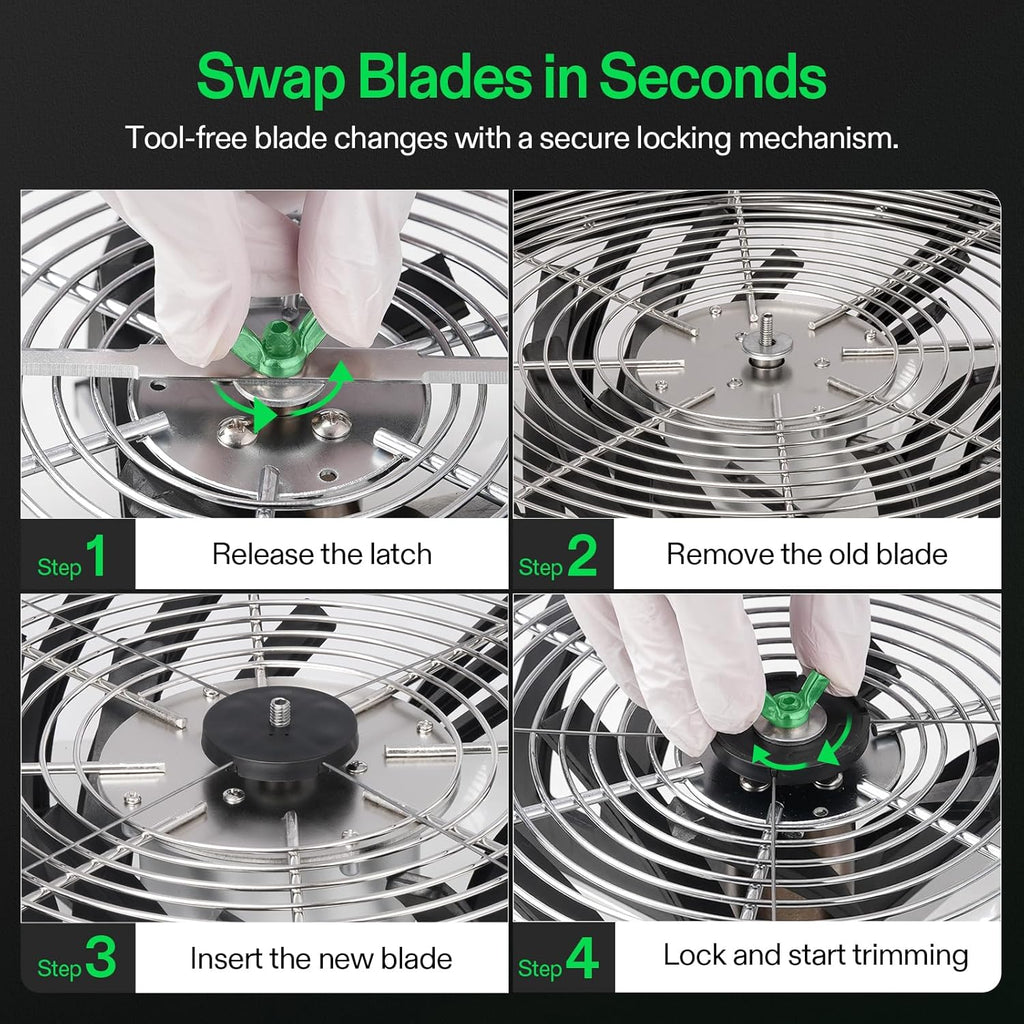 VIVOSUN 19 inch Bud Leaf Bowl Trimmer with Clear Visibility Dome, Sharp Stainless Steel Blades for Spin Cut, Solid Metal Gear Box, and Hand Pruner (Upgraded Version)
