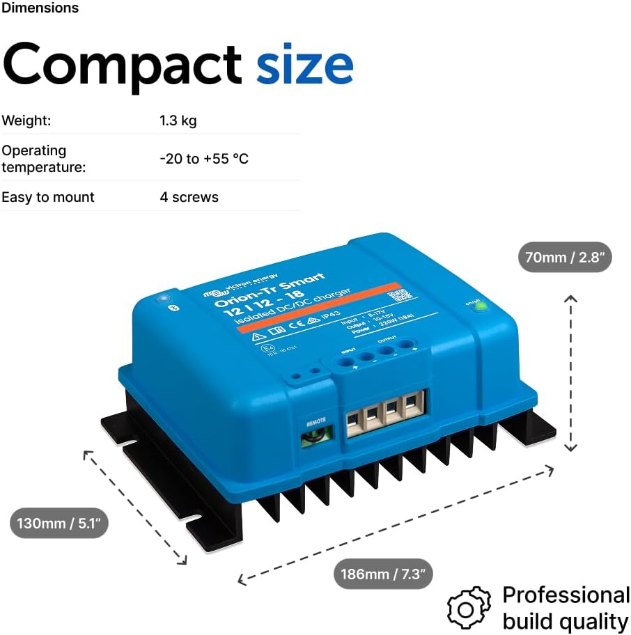 Victron Energy Orion-Tr Smart DC to DC Charger (Bluetooth) - 12/12-Volt 18 amp 220-Watt - Battery Charger for Dual Battery Systems - Isolated