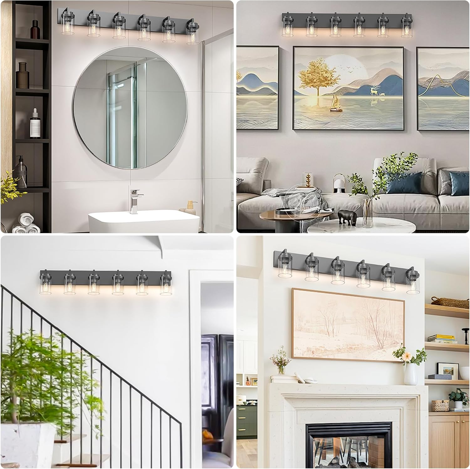 Bathroom Vanity Light, 6 Light Bathroom Light Fixtures Over Mirror, Black Vanity Lights with Clear Glass Shade, Modern Bathroom Light Fixtures for Bedroom, Hallway