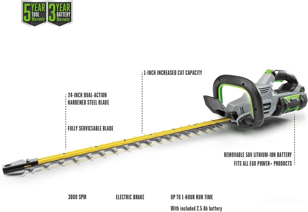 EGO POWER+ Hedge Trimmer Cordless, Electric Hedge Trimmer 24", Includes 56V 2.5Ah Battery and Charger - HT2411